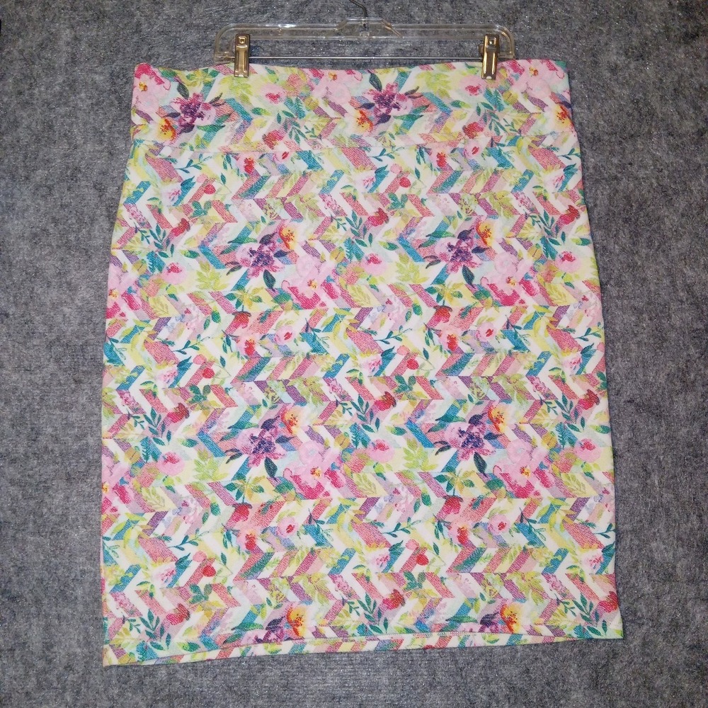 LuLaRoe Cassie Skirt Women 3XL Multi Color Floral Chevron Pencil Stretch